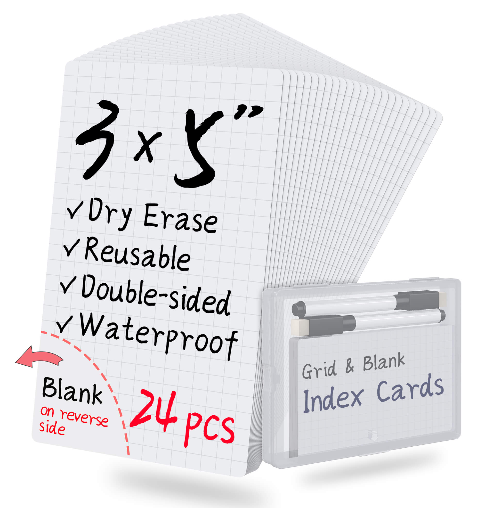 Mehaving Blank Index Cards 3x5” Dry Erase Flash Cards, 24 Packs Water